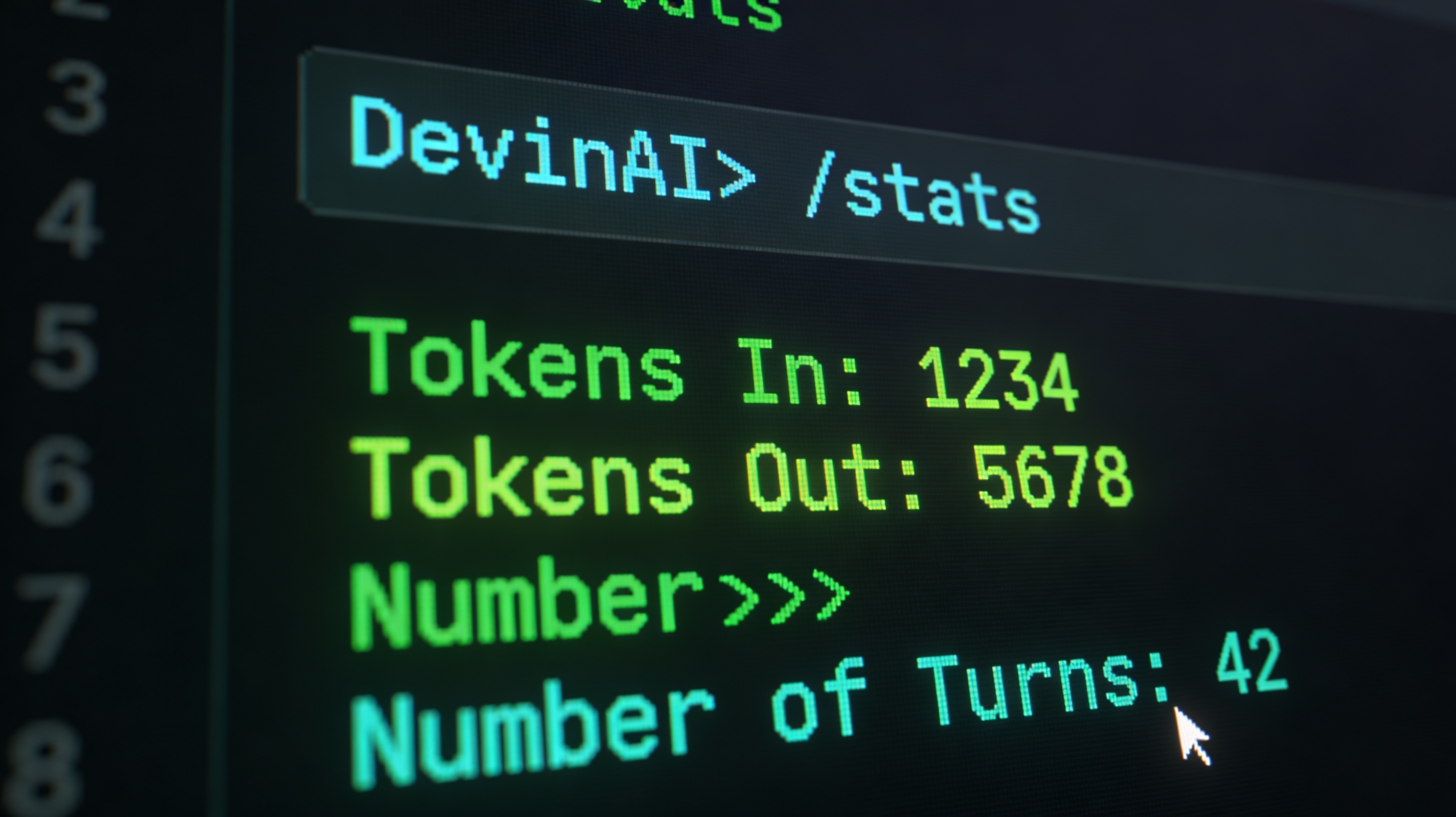 Discovering /stats in a Devin terminal session